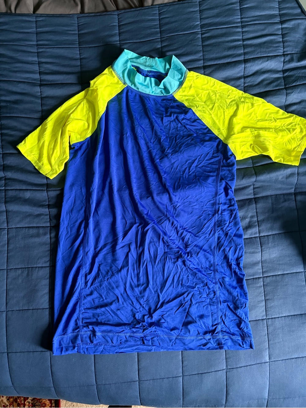 Lands' End Blue and yellow Short Sleeve Swim Top, Kids XL
